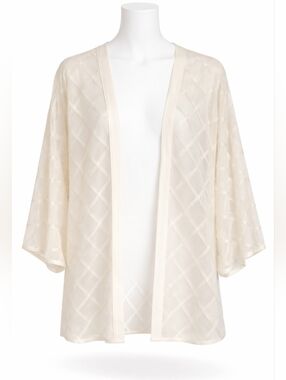 Wynne Layers Ivory Diamond Pattern Sheer Chiffon Kimono Cardigan Jacket Sz M
